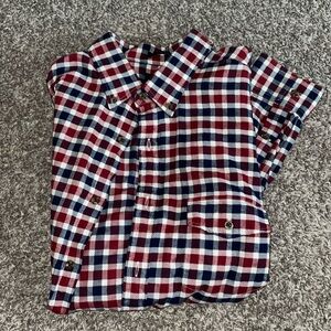 J. Crew Factory Men's Size Large Brushed Twill Shirt Slim Plaid Blue Red Cotton